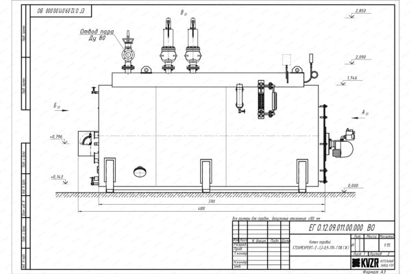 Чертеж дизельного парового котла 1200 кг 170 С